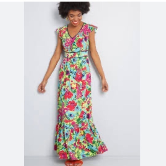ModCloth Dress Floral V Neck Tiered Ruffle Maxi Dress - Picture 9 of 11